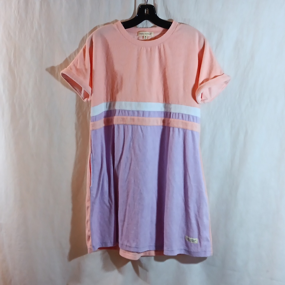 Simply Southern Womens Medium Terry Dress Beach Lounge Pink Purple Colorblock